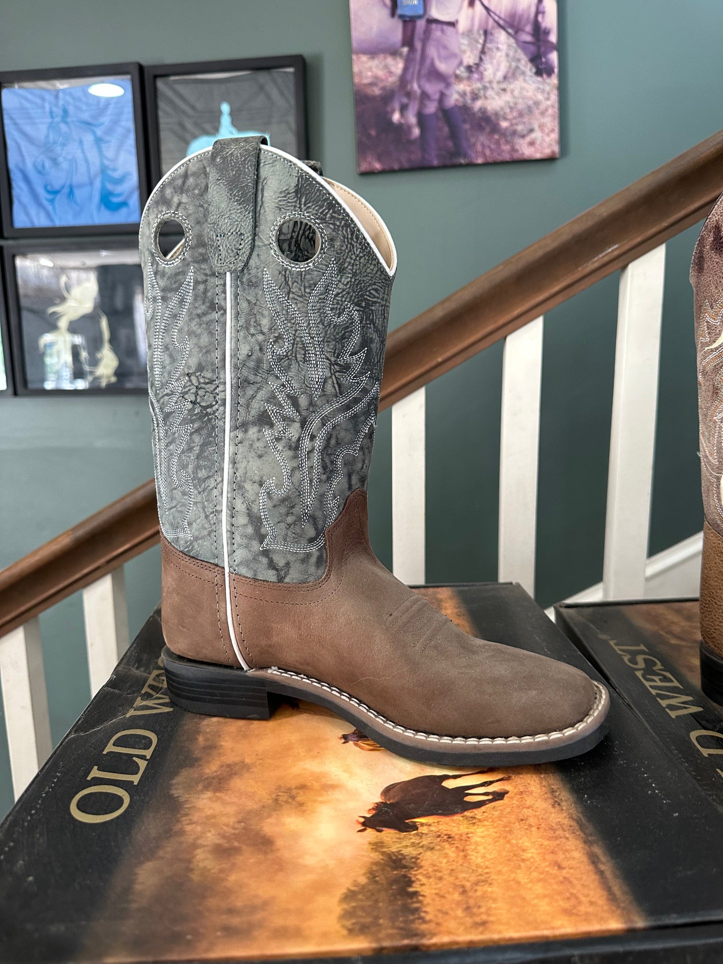 Western Riding Boots - Blue/Brown toe