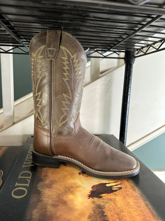 Western Horseback Riding Boots - Brown/yellow embroidery/brown toe